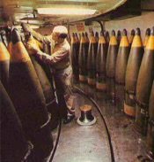 Soldier near the 16" shells